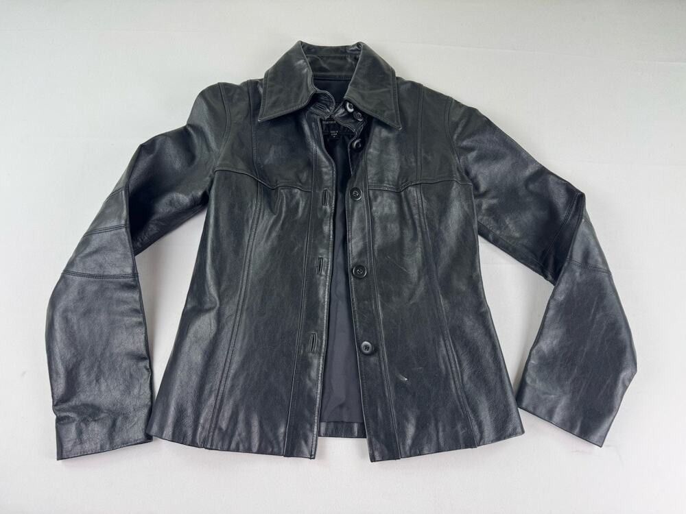Wilsons Leather Jacket Medium Black Button Front